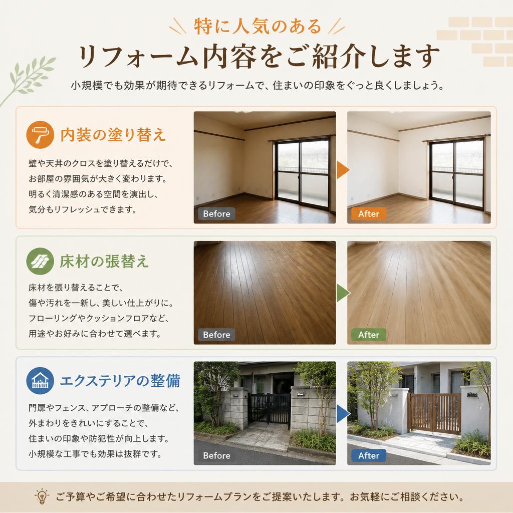 人気のあるリフォーム内容