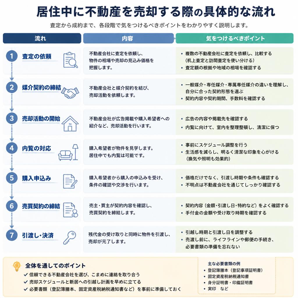 居住中の不動産売却の流れ